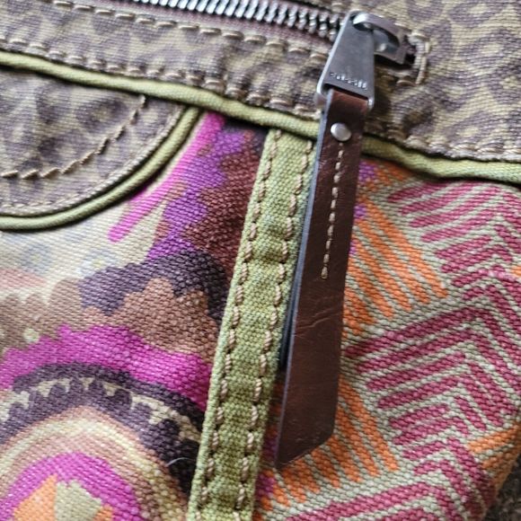 Fossil Handbag Mixed Media Boho Print Canvas Crossbody Bag Strap - Picture 10 of 15